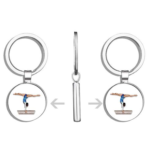 HJ Media Gymnastics Metal Round Metal Key Chain Keychain Ring