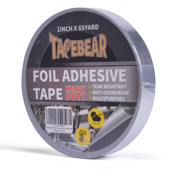 TAPEBEAR Glass Fiber Cloth Aluminum Foil Tape, Professional Insulation High Temperature Duct Tape, Withstand 80°C to 100°C, Reinforced, for HVAC, Repair, Pipe Sealing, 1inch x 65yard