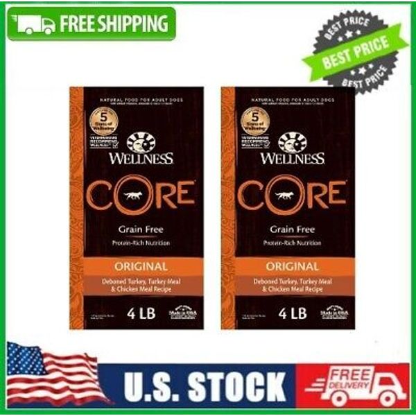 2 Pack Wellness CORE Natural Grain Free Dry Dog Food, Chicken, 4-Pound Bag