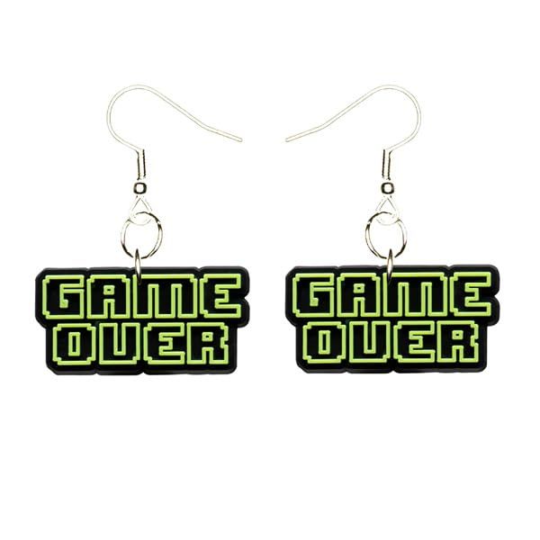 Video Game Earrings Hypoallergenic Silver Plated Fishhooks Yazzle Dazzle Arcade Game Over Black Green