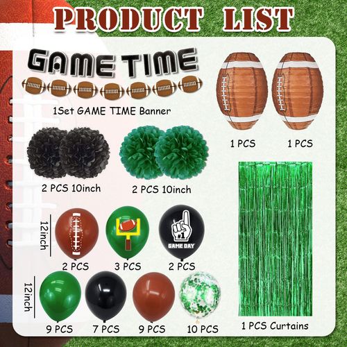 Football Party Decorations Kit Include Game Time Football Banner Paper Pom Poms Lantern Balloons for Football Gameday Tailgate Birthday Party Supplies