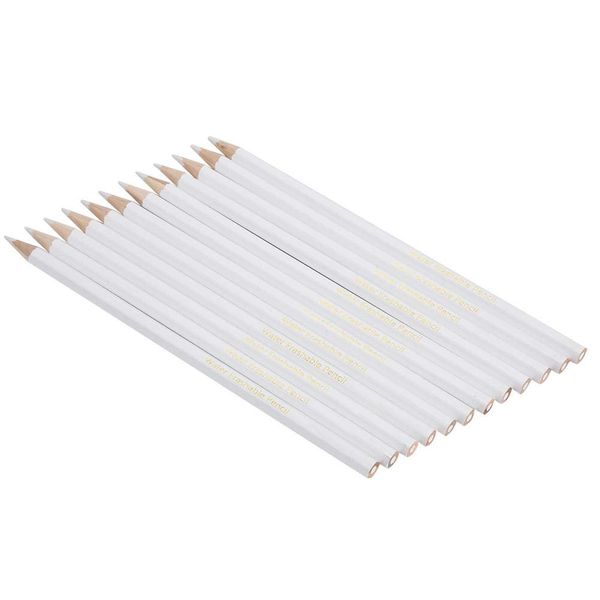 Tailors Chalk Pencil, Sewing Chalk for Marking Fabric, 12Pcs White Water Soluble Pencil Sewing Fabric Pencil White Sewing Marking Pencil Dressmakers Chalk for Sewing Marking and Tracing