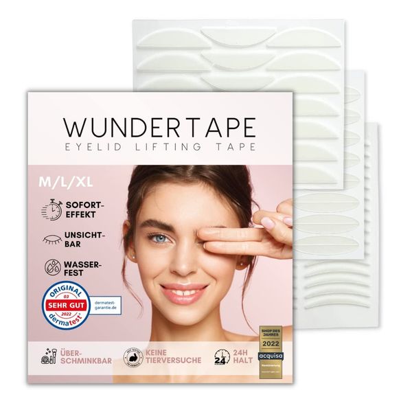 WUNDERTAPE Slip-On Lid Tape Strips for Eyelid Lifting without Surgery (Waterproof, Invisible, 24 Hour Hold, Eyelid Tape) Eyelid Stripes Invisible (M+L+XL)