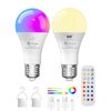 TobeBright E26 Rechargeable Light Bulb with Remote Control,Battery Light Bulb,RGB Color Changing & 3 Color Temperature,Dimmable Bulb with Timer Function for Wireless Table Lamps, Bedside Lamp,2 Pack
