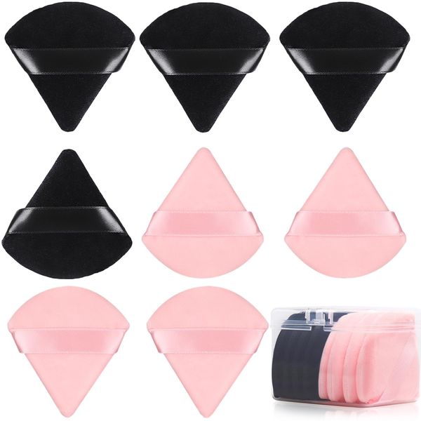 8 Pcs Cotton Powder Puff Face,JASSINS Triangle super soft Both dry and wet Makeup Setting Puff,For Concealer/Loose Powder/Body Powder/Foundation/Blush Makeup Sponge Set (Black,pink)