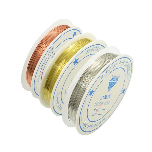 YFFSFDC Copper Wire, Wire Diameter 0.01 inch (0.3 mm), Accessory Wire, 3 Rolls, Craft Gold/Silver/Wakashiwa F, Art Wire, Accessory Parts, DIY, Handicraft Wire, 0.01 inch (0.3 mm)