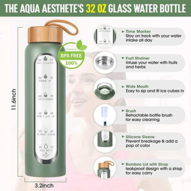 Glass Water Bottle With Time Marker, Reusable Glass Beverage