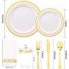 350 Pieces White and Gold Plastic Plates - 50 Guest Dinnerware Set Include 10...