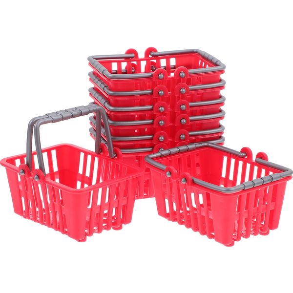 Kisangel 20Pcs Mini Shopping Basket Dollhouse Grocery Basket with Handles Plastic Picnic Basket for Pretend Play Toys, Red