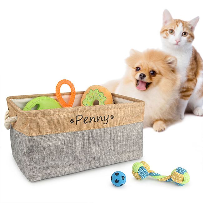 Personalized Dog Toy Basket Pet Storage Foldable Box Custom Name