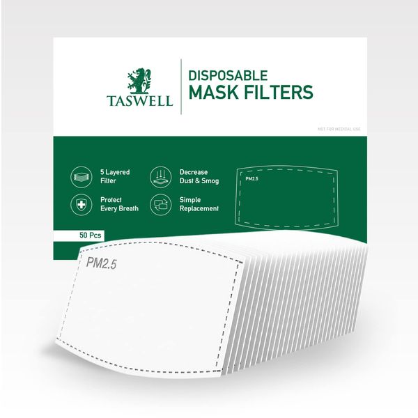 50pcs PM2.5 Activated Carbon Filter | Mask Filters Replacement Pads PM 2.5 Mask Filters | 5 Layers Inserts Filters for Face Coverings Masks with Filters Inserts | Anti Dust - Taswell UK Seller