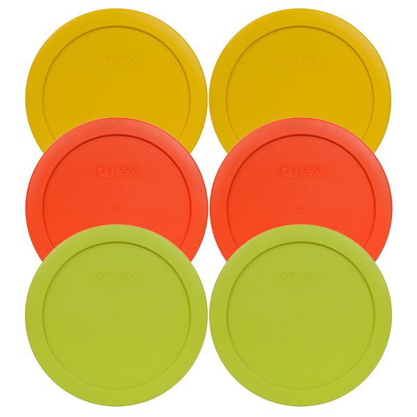 Pyrex 7201-PC 4 Cup (2) Butter Yellow, (2) Pumpkin Orange, & (2) Edamame Green Plastic Food Storage Lids, Made in USA