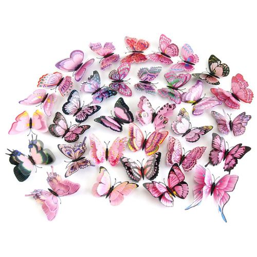 DaGou Mixed of 12PCS 3D Pink Butterfly Wall Stickers Decor Art Decorations