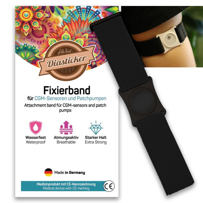 Diasticker® | Freestyle Libre 3 - Fixierband | Flexibel - Wasserfest - Starker Halt | Sensor-Schutz, Fixierung für Freestyle Libre Sensor | Halter: Schwarz (Large: 35-45 cm, Schwarz)