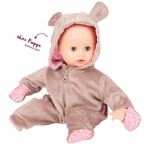 Gotz One Piece Teddy Costume Pajama Sleeper with Padded Feet, Paws and Hood with Ears for 12-13" Baby Dolls