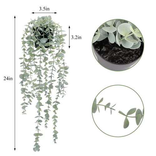 COCOBOO 2pcs Artificial Hanging Eucalyptus Plants for Shelf, Fake Potted Plant Faux Drooping Plant for Wall Room Home Patio Indoor Outdoor Décor