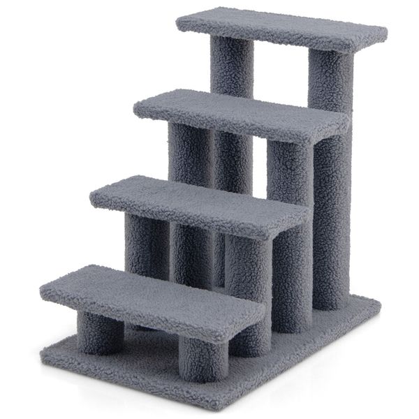 24" 4 Steps Pet Stairs Scratching Post Cat Tree Climber Carpeted Ladder Ramp 8