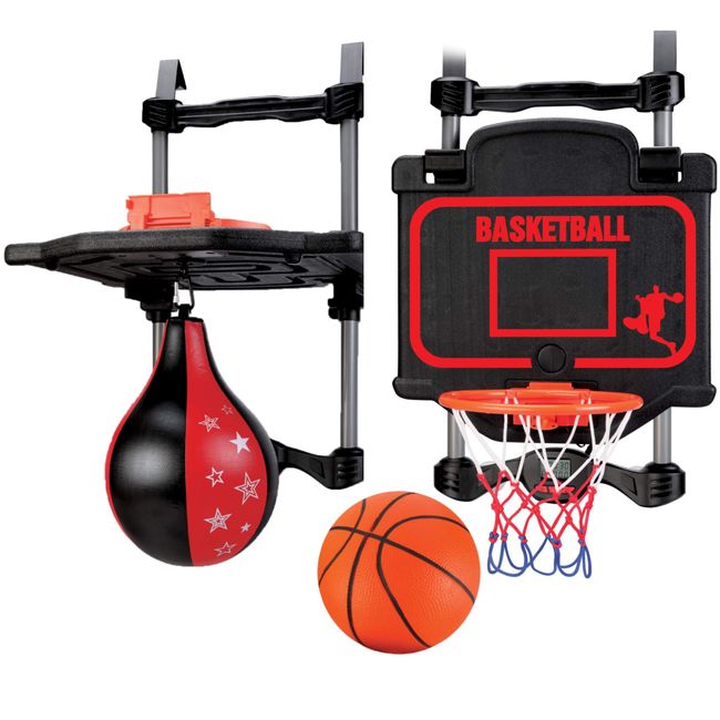 NSG Over The Door Basketball Hoop and Boxing Speedbag Combo Set