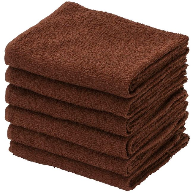 Face Towels, Thin (100% Cotton), 190 Momme, 13.4 x 33.9 inches (34 x 86 cm), Set of 6 (Mocha)