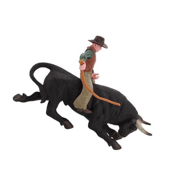 Desktop Ornaments Cowboy with Black Bull Figurine Farm Animal Cattle Figurine Western Riding Toy Playset for Bullfighter Playset Home Office Tabletop Decorative Human Figures Toys