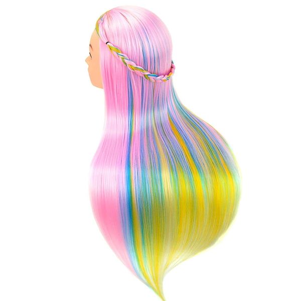 Cosmetology Mannequin Manikin Heads with Hair , Colorful Mannequin Practice Dolls Head- Synthetic Hair (Pink Series)