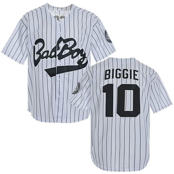 Men's Smalls Jersey #10 Bad Boy White 90s Hip Hop Clothing Black White Stitched Movie Baseball Jersey (White, L)