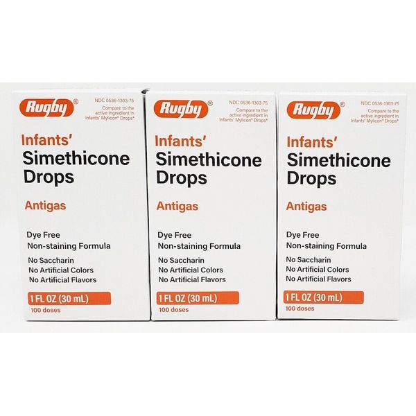 Rugby Infants Gas Relief Drops (Dye Free) 30 mL -3 Pack -Exp Date 08-2025