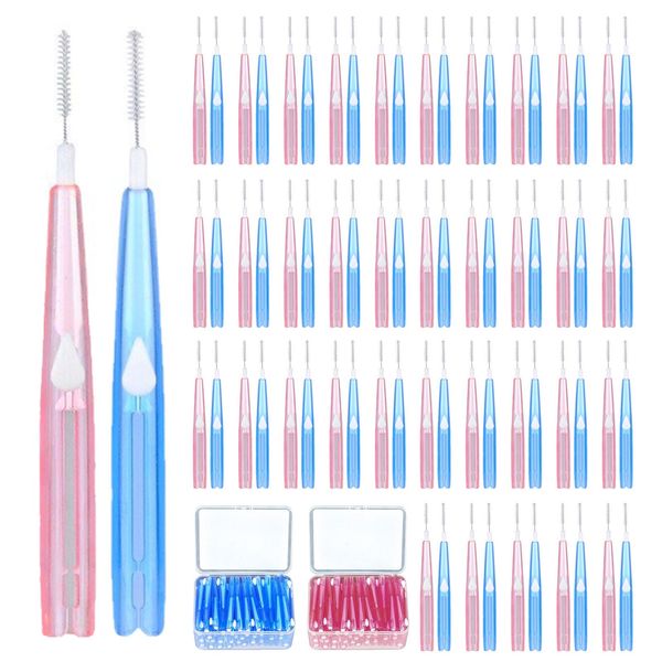 EUPSIIU 70 Stück Tragbarer Interdentalreiniger Oral Dental Zahnbürste Zwischenräume, Interdentalbürsten Zahnbürstchen, Zahnseide Stick für Reiniger Zahnreinigung Werkzeug (2 Farben)