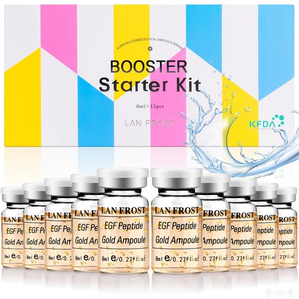 BB Facial Glow Starter Kit Serum Hyaluronic Acid Essence Skin Care Kit, EGF Peptide Gold Ampoule 8ml 12pcs,Facial Treatment Serum Erhöht die Elastizität der Haut und fördert die Hautregeneration