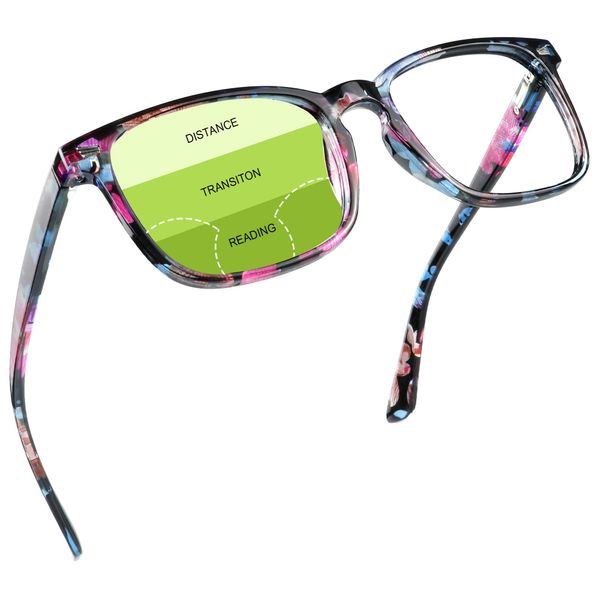 YEIN Progressive Multifocus Reading Glasses, Spring Hinge Blue Light Blocking Glasses for Women, No Line Multifocal Readers with Clear Lenses (+0.00/+1.00 magnification)