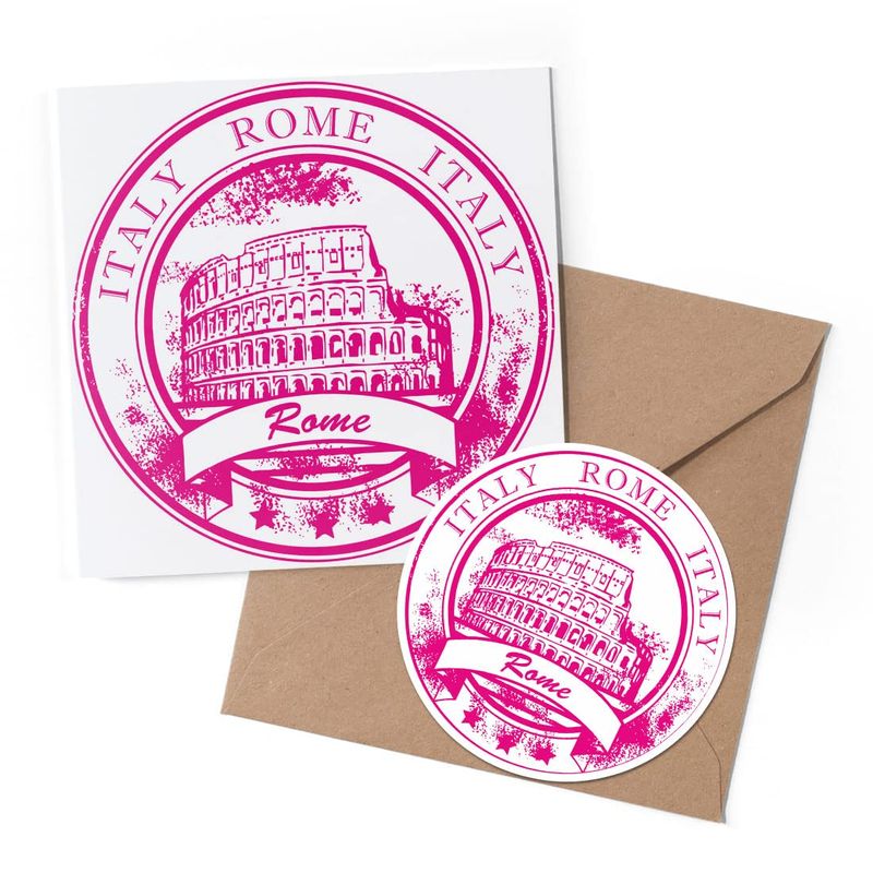 1 x Greeting Card & 10 cm Round Sticker Set - Italy Rome Italian Flag ...