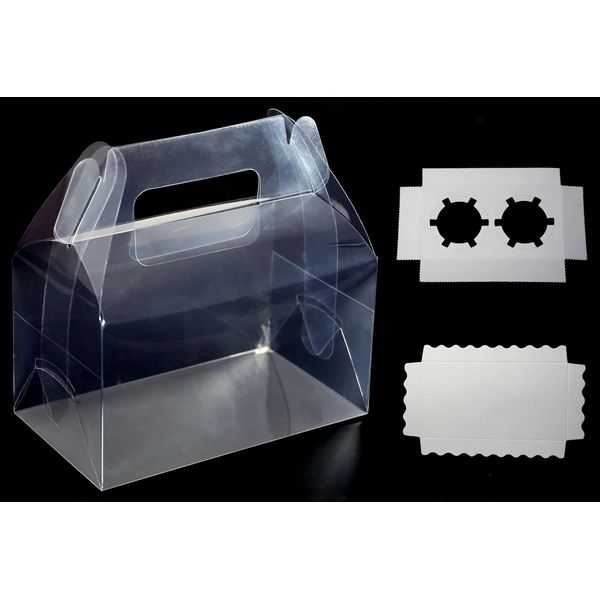 12pcs Clear Gable Cupcake Boxes Containers Handle with Cardboards 6.5x3.7x3.5...