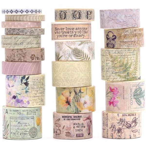 KAVI' S 20 Rollen Retro Washi Tape Set Dekorative Antik Rauschgold Masking Tapes Klebeband Bunt für Kunst, DIY Handwerk, Tagebuch, Planer, Scrapbook, Verpackung (Wilderness Remians)