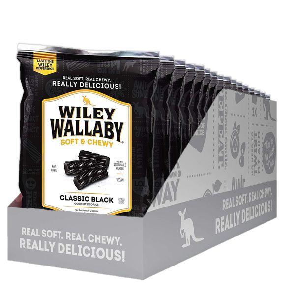 Wiley Wallaby Classic Black Licorice, 4 Ounce Bags, 16 Count