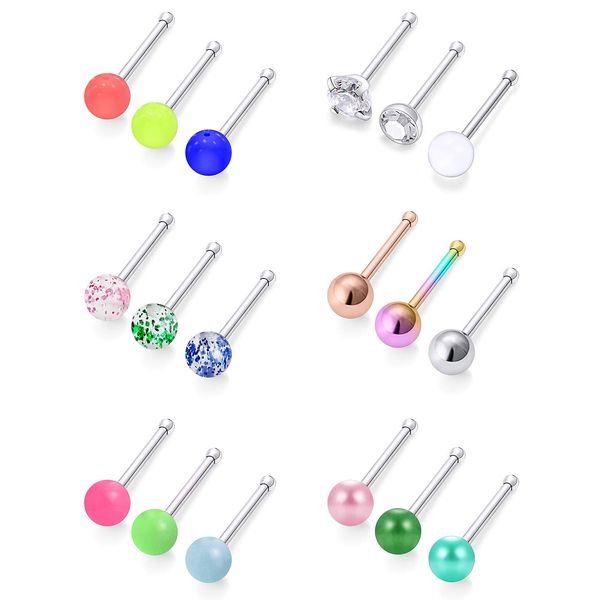 Cisyozi 18G Nose rings Stud for Women Stainless Surgical Steel Straight Stud Nose Ring Glow in the Drark Clear Plastic Acrylic Pearl Nostril Nose Pin Bone Body Piercing Jewelry for Women Men 3mm