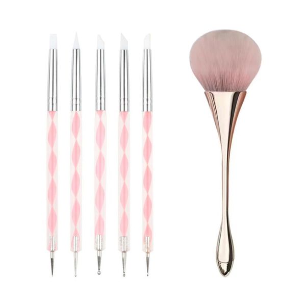 DFsucces Nail Brush Nail Art Brush Set Dot Pen Gel Brush Silica Gel Brush Nail Dust Removal Brush Cleaning Brush Nail Art Tool (5 Types + 1 Brush)