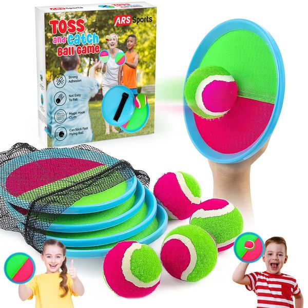 ARS Sports Kids Toys Toss and Catch Ball Game Set, Classic Outdoor Games with 4 Paddles 4 Balls and 1 Storage Bag, Beach Games, Yard Games, Kids Birthday Gift for 3 4 5 6 7 8 9 10 Year Old Boys Girls