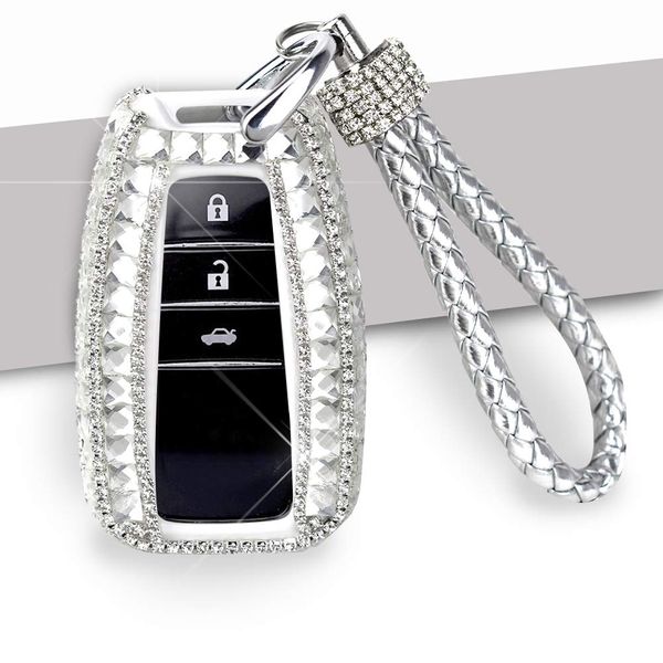 PGONE Car Key Shell Fob Key Cover Key Chain Lady Key Ring with Bling Rhinestones Diamond Crystals for Toyota Camry CHR Prado 2/3-button Keyless Entry Remote Control Smart Key (Keyless start)