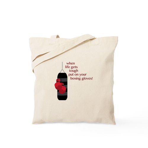 CafePress When Life Gets Tough Put On Your Boxing Gloves! To Reusable Natural Beige Canvas Shopping Bag