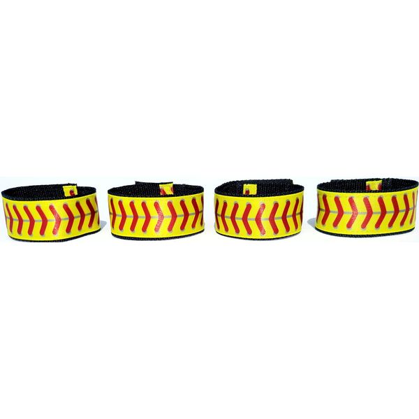 Fastpitch Softball sleeve scrunchies combo pack yellow with red stitching (4 pieces) (2 pairs yellow/red), softball sleeve holders from original USA inventor over 8 million sold.