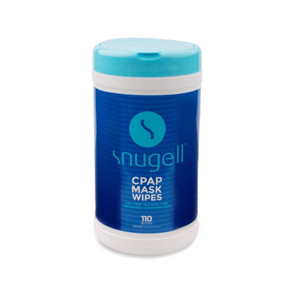 CPAP Mask Wipes by Snugell (110 Count) - Unscented - 100% Soft Cotton - Lint & Alcohol Free - Skin Safe with Aloe Vera - Easy Opening Canister - For Cleaning CPAP Mask, Tube and Devices