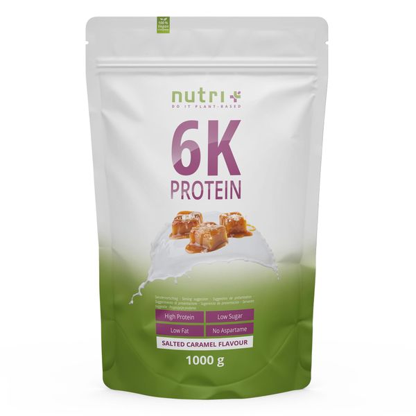 Nutri + Eiweißshake Salted Caramel 1 kg - Proteinkonzentrat Karamell - Eiweiß Pulver - Proteinshake 1000 g - Protein ohne Milch, Whey & Laktose - Eiweißisolat