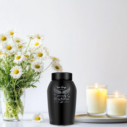 UNICRAFTALE 14cm Keepsake Urn Wing Pattern Black Column Pet Urn Mini Stainless Steel Cremation Urns Ash Holder Urns with Velvet Packing Bags Pet Memorial Ashes Holder for Dog and Cat Ashes