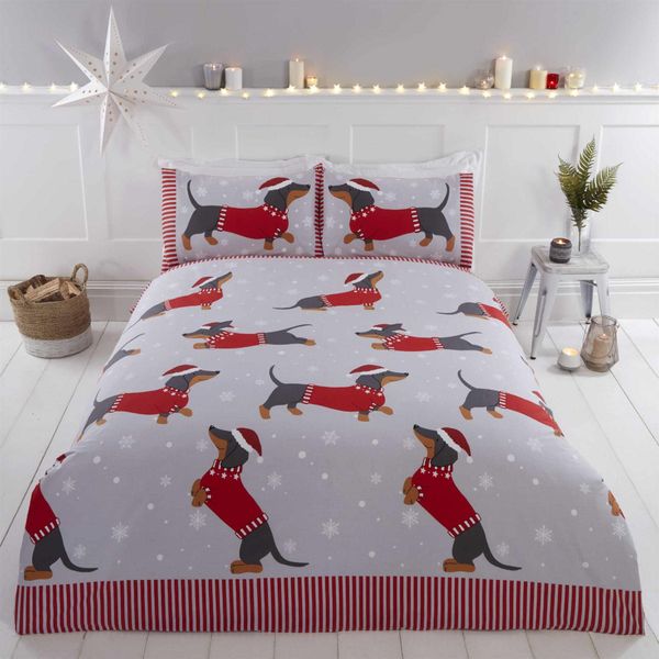 Rapport Home Dachshund Duvet Cover Set, Polycotton, Red, Single
