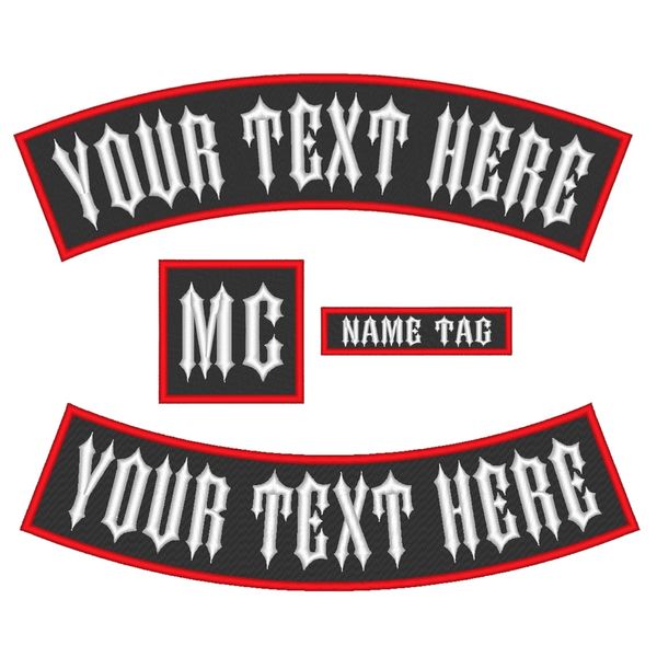 Custom Embroidered Patch Rocker Name Tag MC Motorcycle Biker Sew on Patch - 13 inch Set (B-1) - 4 pc