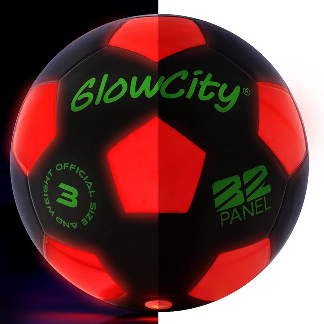 GlowCity Glow in The Dark Soccer Ball- Light Up, Indoor or Outdoor Soccer Balls with 2 LED Lights and Pre-Installed Batteries - Gift Ideas for Teen Boys and Girls﻿ (Youth (Size 4) - Red)