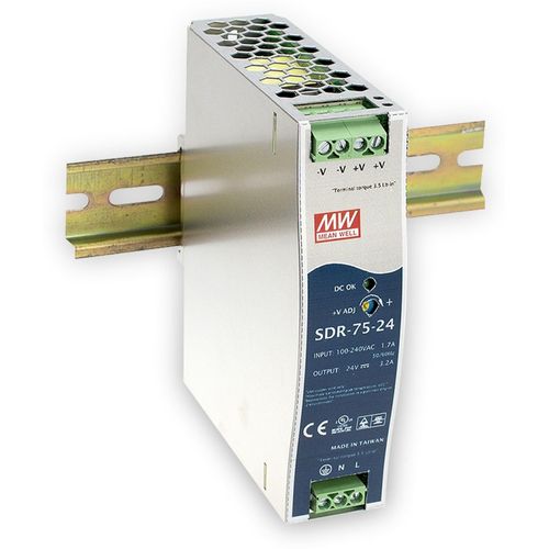 MEAN WELL SDR-75-48 Single Output Industrial DIN Rail Power Supply, 48 Volt, 1.6 Amp, 76.8 Watt