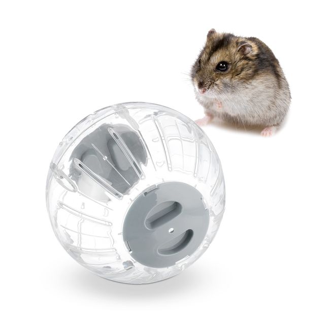 Relaxdays Hamsterball, Ø 18,5 cm, Laufkugel für Hamster & Mäuse, Kunststoff, Nagerspielzeug zum Laufen, transparent/grau