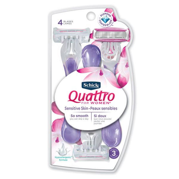 Schick Quattro for Women Disposable Sensitive Skin, 3 Count (Pack of 1)