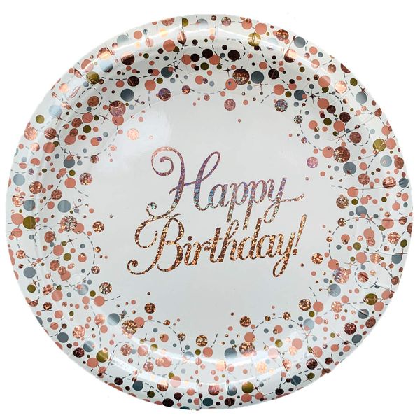 Oaktree Happy Birthday Sparkling Fizz Rose Gold 9"/23cm Plates 8pcs